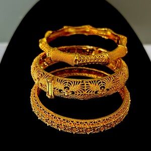 Women gold bangles, plated bangles, gold bracelet set of three 3